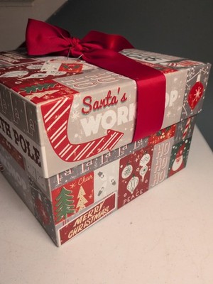 Empty Christmas Gift Box 11x11x7.5'' With Red Ribbon & Tag, Punch Studio 