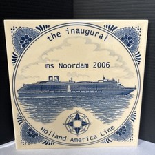 MS NOORDAM -- Inaugural Commemorative Blue Delft Tile, 2006 -Holland America