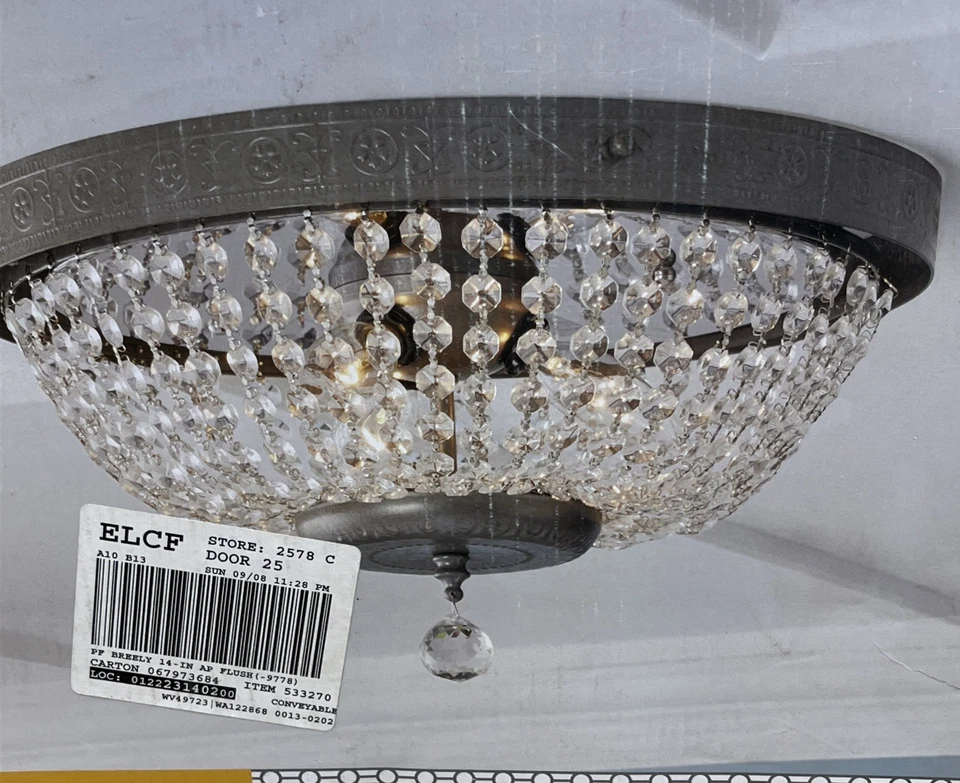 Portafolio #0533270 14” accesorio de techo empotrado peltre antiguo, vidrio transparente{75 Foto 3 de 4