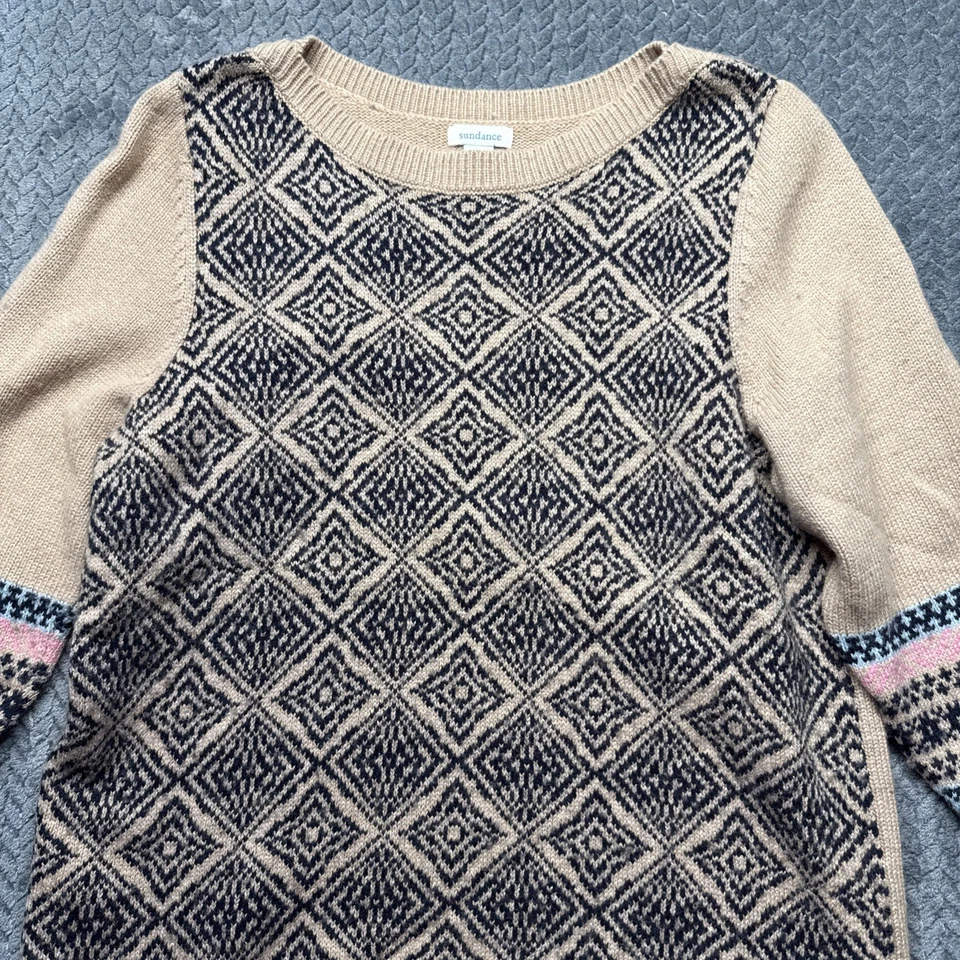 Suéter Sundance para mujer XL Fair Isle geométrico lana de cordero mezcla de cachemir tostado Foto 2 de 4