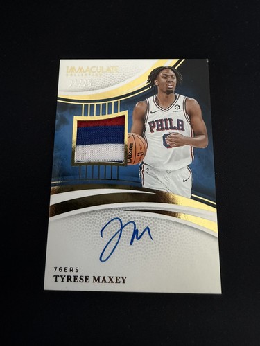 2024-25 Panini Immaculate Tyrese Maxey Patch Auto /25 3-Color Game Worn 76ers