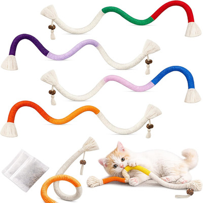Cat Chew Rope - 4Pcs Cat Chew Toy with Refillable Natural Catnip - Interactive K