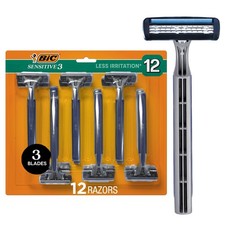 BIC Sensitive 3 Disposable Razors for Men With 3 Blades, 12-Pack