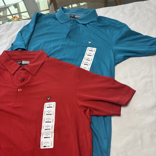 New Callaway OptiDri Polo Shirts Red. & A teal Golf Polyester Blend Size Large