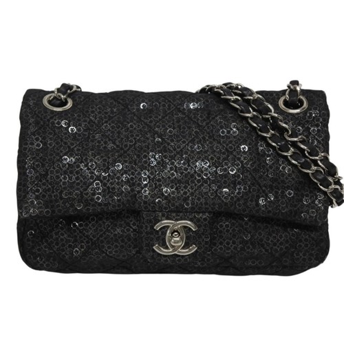 CHANEL Matelasse 23 S Flap W Chain Shoulder Bag Model 12 Coco Mark Sequin Silver