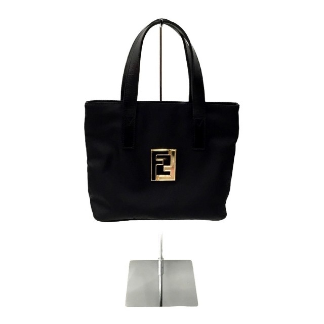 RARE FENDI FF Logo Metal Accent Black Nylon Leather Bag 15321
