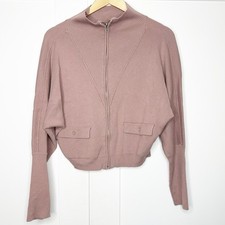 Daily Practice Anthropologie full zip sweater Medium rose pink crop mock neck