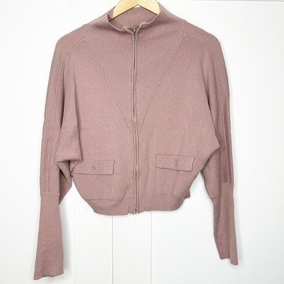 Daily Practice Anthropologie full zip sweater Medium rose pink crop mock neck  