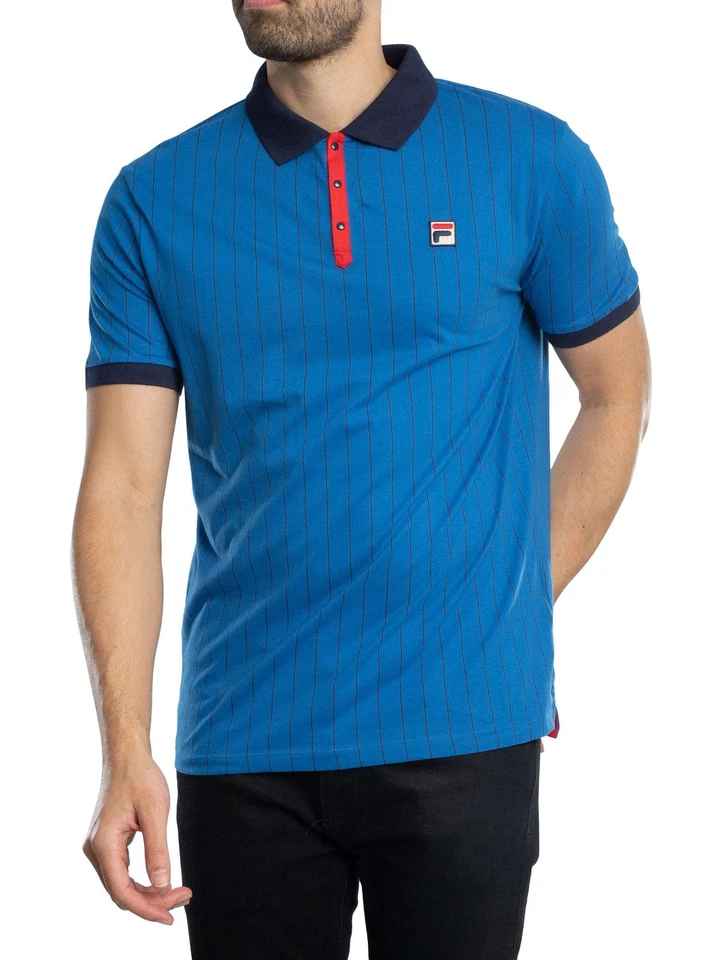 Fila de los hombres Polo clásico a rayas vintage BB1, Azul - Imagen 2 de 4