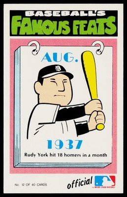 1972 Fleer Official Major League SET-BREAK #12 Rudy York EX or Better, (HUCK'S)