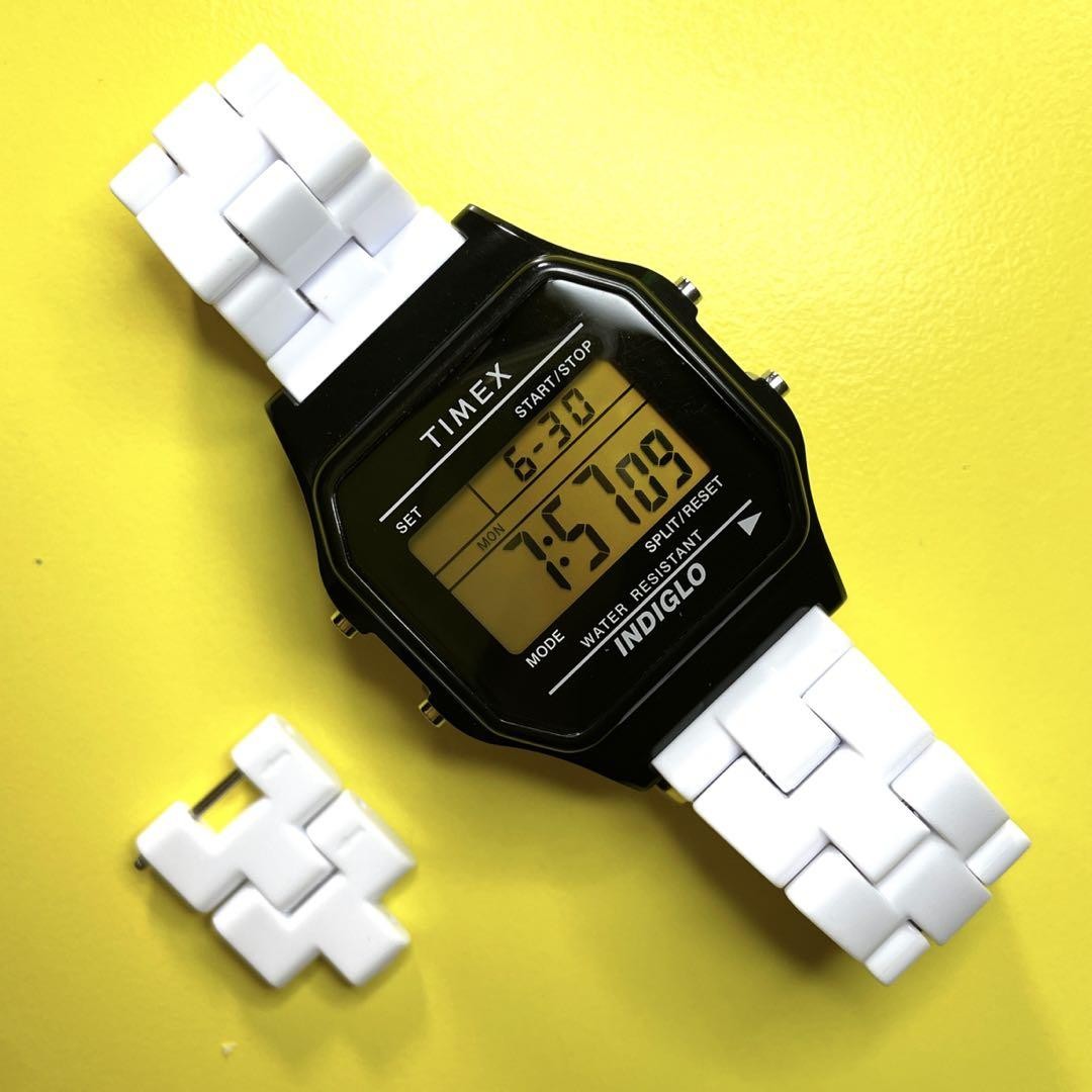 Timex Indiglo Tile Collection Watch Black White Like New No Scratches 0706
