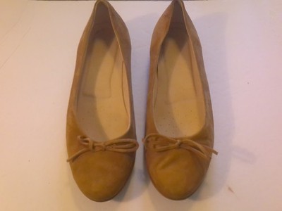 ECCO Women's Touch  Ballet Flat Toe Bow Beige Suede Leather Size EU 40 US 9-9.5