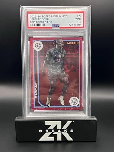 2023-24 Topps Merlin UCC Jeremy Doku #77 Red Refractor /5 PSA 9