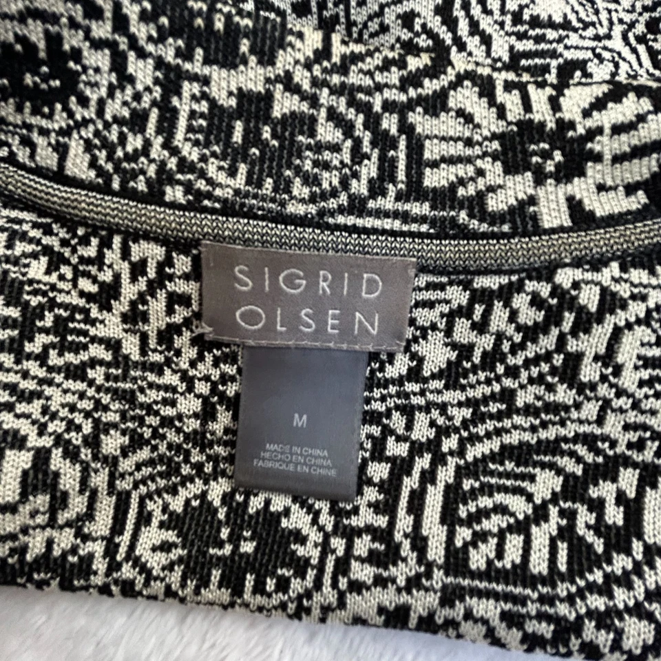 Cárdigan de punto floral blanco y negro mediano Sigrid Olsen para mujer suéter mezcla de seda Foto 3 de 4