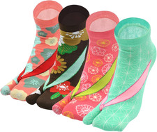 Women  s Tabi Flip Flop Socks Two Toe Split Cotton Colorful Ankle Athletic 4 Pack