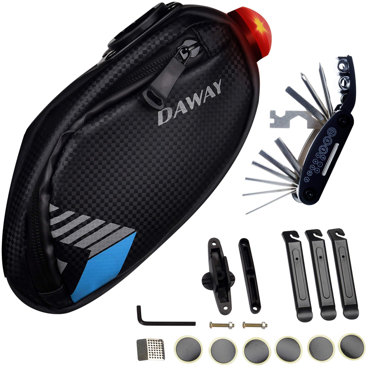 A36 Bike Repair Kit with Taillight - Waterproof Bicycle Sadd