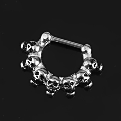 1pc Silber Edelstahl 16g 1.2mm Schädel Septum Clicker Nasenring Piercing