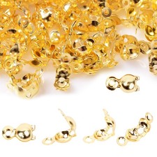 200 Pcs 18K Gold Crimp Beads for Jewelry Making, 4mm Open Bead Knot Covers Cl...