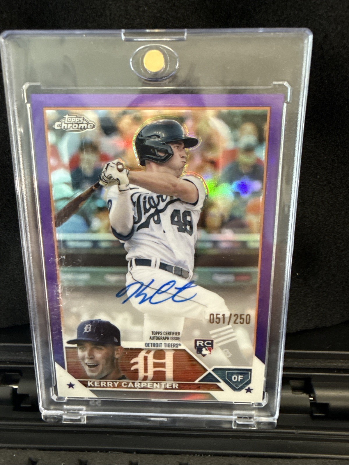 2023 Topps Chrome Rookie Autographs Kerry Carpenter RA-KCA Purple Refractor /250