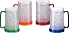 Double Wall Gel Frosty Freezer Ice Mugs Clear 16oz Set of 4 (Blue, Red, Orang...