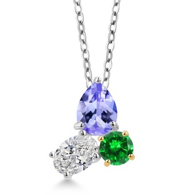 2.30 Ct Tanzanite Lab Grown Diamond 925 Silver and 10K Yellow Gold Pendant with