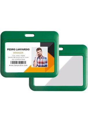 2 Pack Sliding Horizontal ID Badge Holder Hard Green Plastic Card