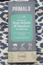 PRIMALS Boar Bristle Bamboo Toothbrush 4-Pack - Premium Boar Bristles - Full