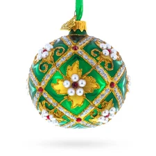 Jewels on Green Glass Ball Ornament 3.25 Inches