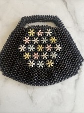 Vintage Wooden Beaded Colorful Purse with Flower Pattern