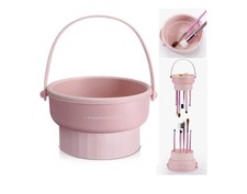 3 in 1 Brush Cleaning Mat with Brush Drying Holder, Silicone Makeup Brush, Pink