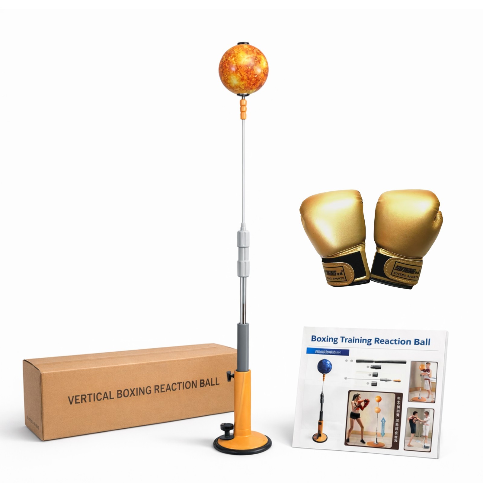 Reaction Ball Freestanding Trainer with Boxing Kids Gloves Speed Reflex Tool