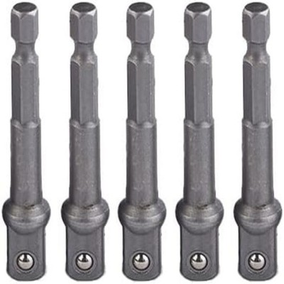 5 Pcs Impact Adapter 1/4 Inch Hex Shank to 3/8 Inch Square Socket Bit