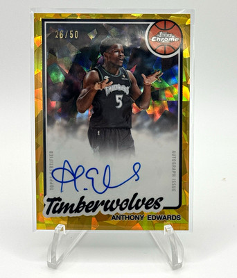 2025-26 Topps Chrome Updates Anthony Edwards 80TBA-AE Gold Auto /50