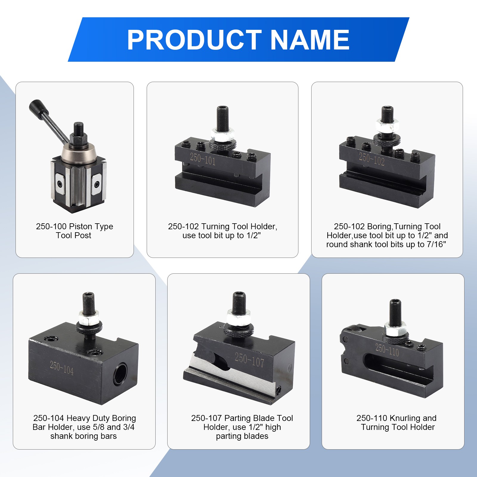 AXA Size 250-100 Set Piston Type Quick Change Tool Post Set for Lathe 6- 12" USA