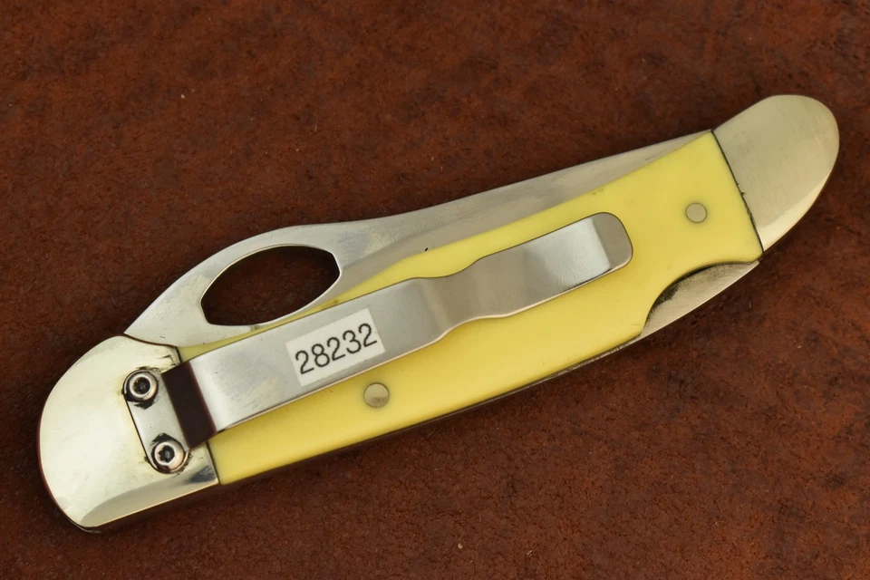 MOORE MAKER MATADOR TEXAS MADE IN USA YELLOW DELRIN HAWKEYE LOCKBACK KNIFE 28232 - Image 2 of 4