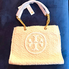 Tory Burch Ella Mini Tote Cream Quilted Logo ...