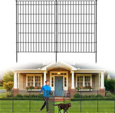 No Dig Decorative Metal Dog Fence with Gate - 10 Panels, Easy Install 44" Height