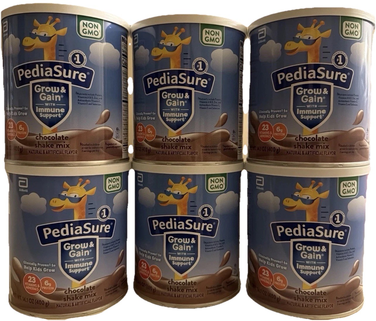 6 Cans PediaSure Grow & Gain Gluten Free Shake Mix Powder Chocolate Flavor 04/26