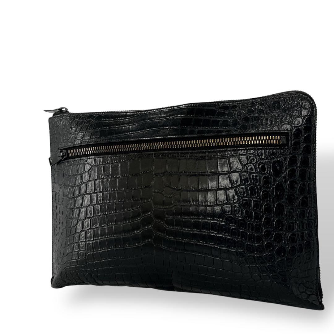 Borsa pochette Saint Laurent Paris coccodrillo in rilievo s cerniera a forma di L