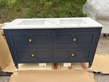 1500mm Layla Vanity Unit with Calacatta Quartz Top - Dark Blue & Gold