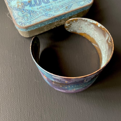Purple Blue Splatter Gold Enameled VeriEnameled Thin Copper Cuff Bangle Bracelet - Picture 4 of 4