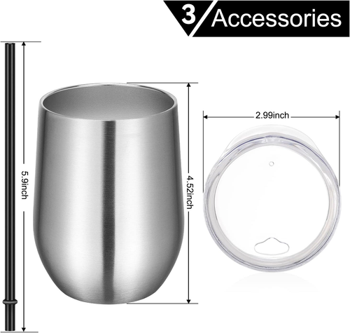 VEGOND Bicchiere da Vino in Acciaio Inox 12Oz con Coperchi e Cannucce, Tazza Isolata - Foto 6 di 8