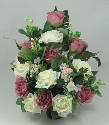 Artificial silk flower Crem Pot Flat back - Grave arrangement FREE P&P HandMade - Picture 4 of 6