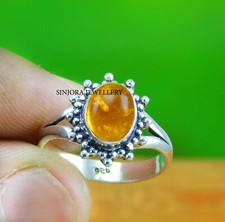 Amber Gemstone 925 sterling silver handmade Gift Ring US size 5 to 13