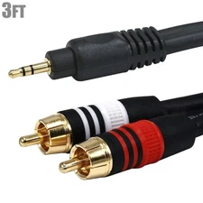 3FT Premium (1/8") 3.5mm Aux Stereo Male to 2-RCA Male Audio Cable Cord MP3 Gold