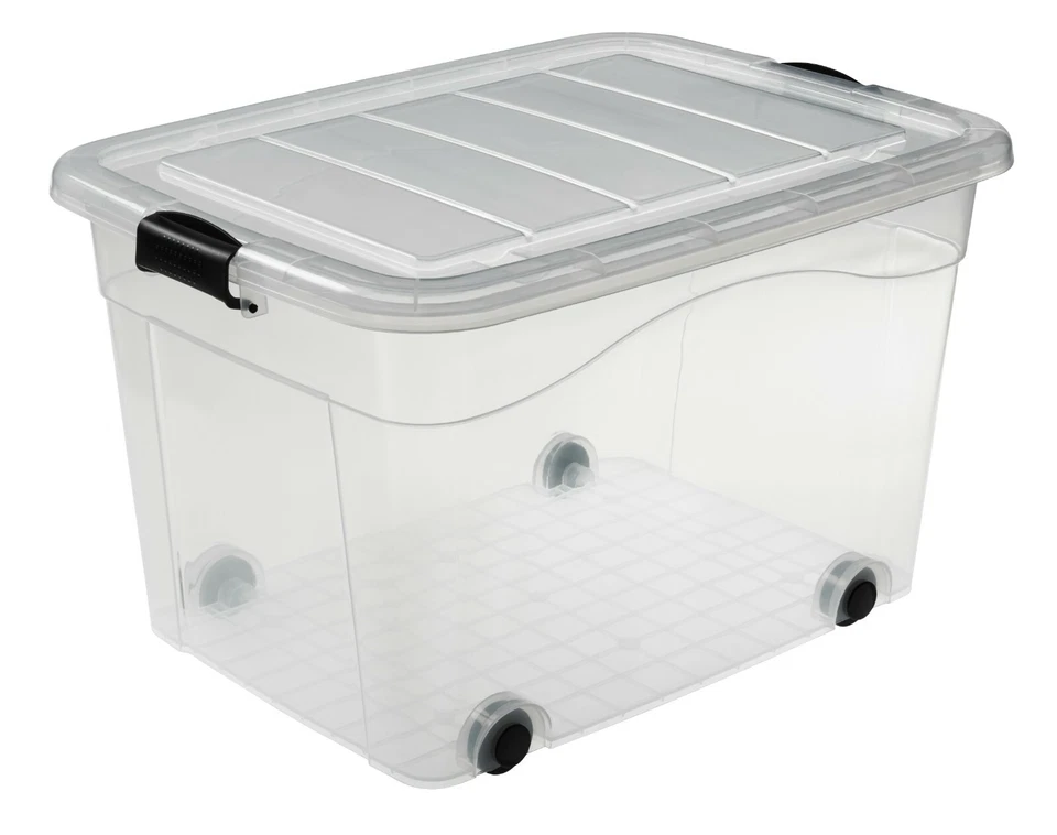 4 Stück Aufbewahrungsboxen mit Deckel aus Kunststoff mit Räder 100 Liter - Bild 2 von 4