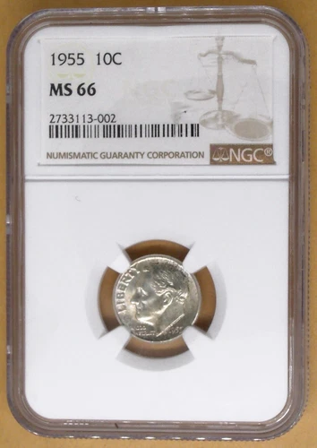 ⚫ 1955 PHILADELPHIA NGC MS66 BRILLIANT UNCIRCULATED SILVER DIME ⚫