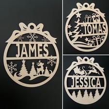 Christmas Bauble Personalised Hanging Gift Christmastree Ornament Wooden Text