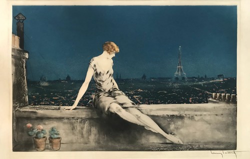 Louis Icart Mimi Pinson Paris 1927 Eiffel Tower Night Fine Art Print 17" x 22"