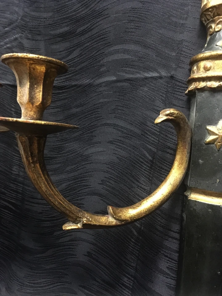 Raro Palladio Italiano Estilo Neoclásico Temático Aljaba Pareja de Apliques de Pared Dorados Foto 4 de 4